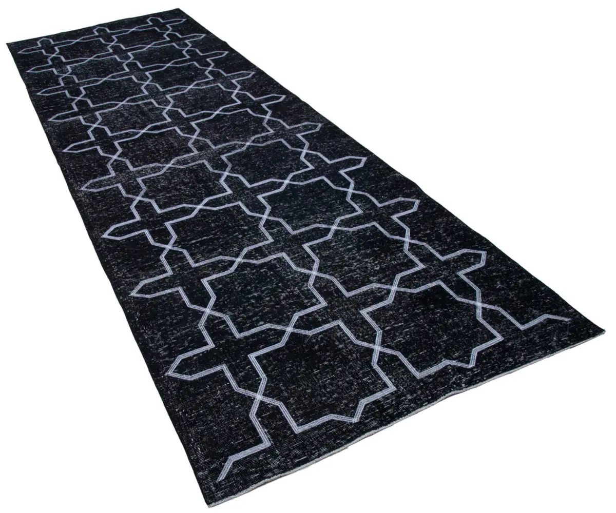 Modern Halı- Siyah Pamuk Üzerine Yün El Dokuma Halı-134x390 - Görsel 2