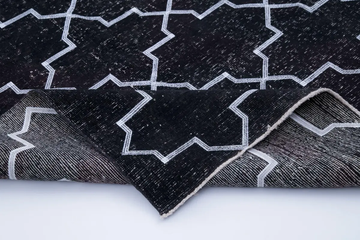 Modern Halı- Siyah Pamuk Üzerine Yün El Dokuma Halı-145x400 - Görsel 5