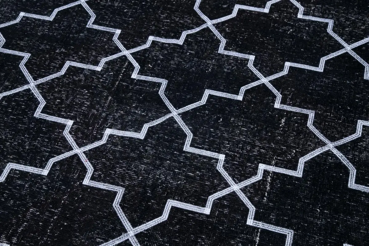 Modern Halı- Siyah Pamuk Üzerine Yün El Dokuma Halı-145x400 - Görsel 6