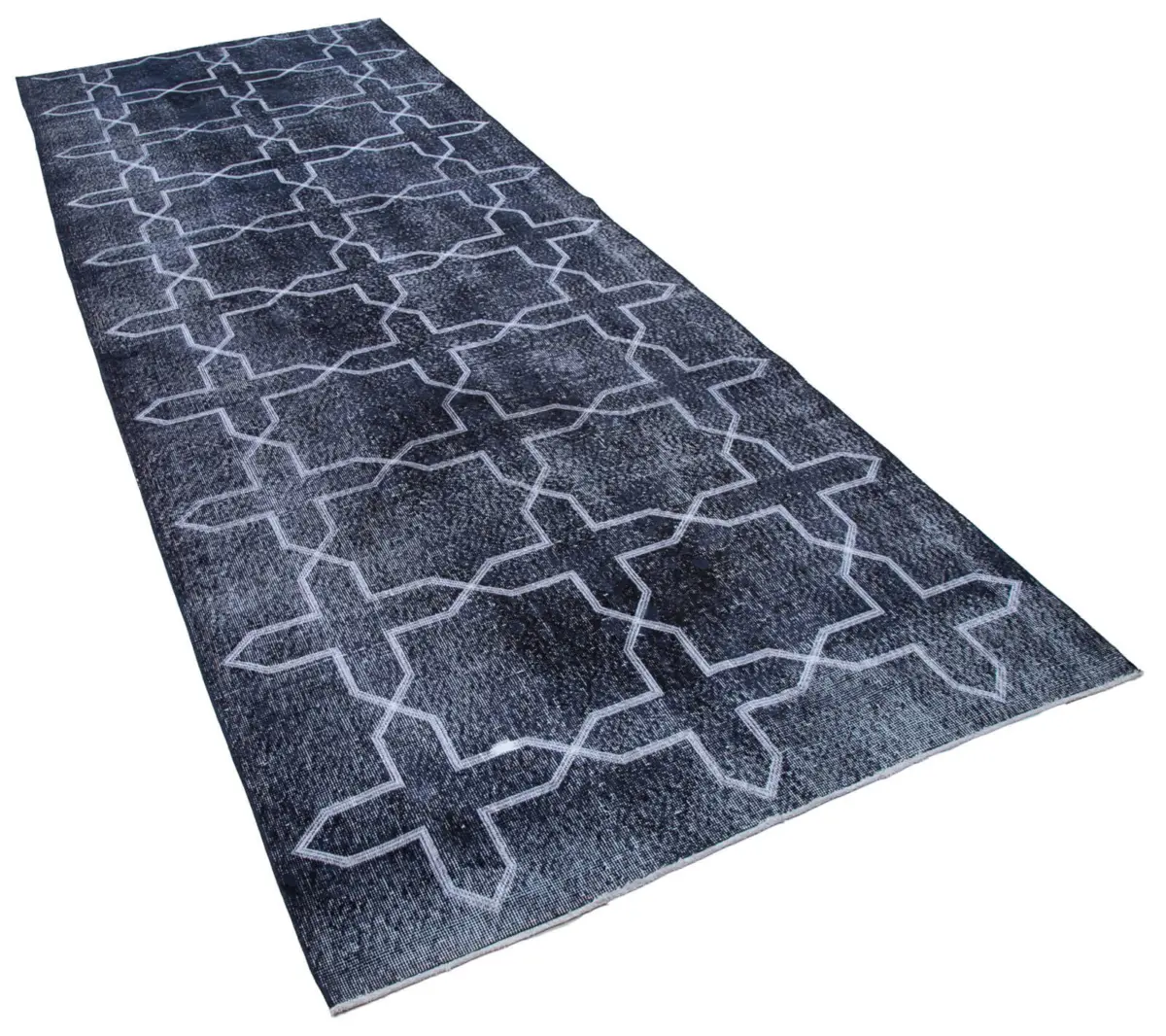 Modern Halı- Siyah Pamuk Üzerine Yün El Dokuma Halı-140x384 - Görsel 2