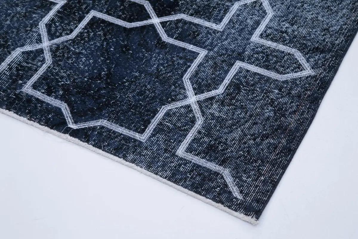 Modern Halı- Siyah Pamuk Üzerine Yün El Dokuma Halı-140x384 - Görsel 4