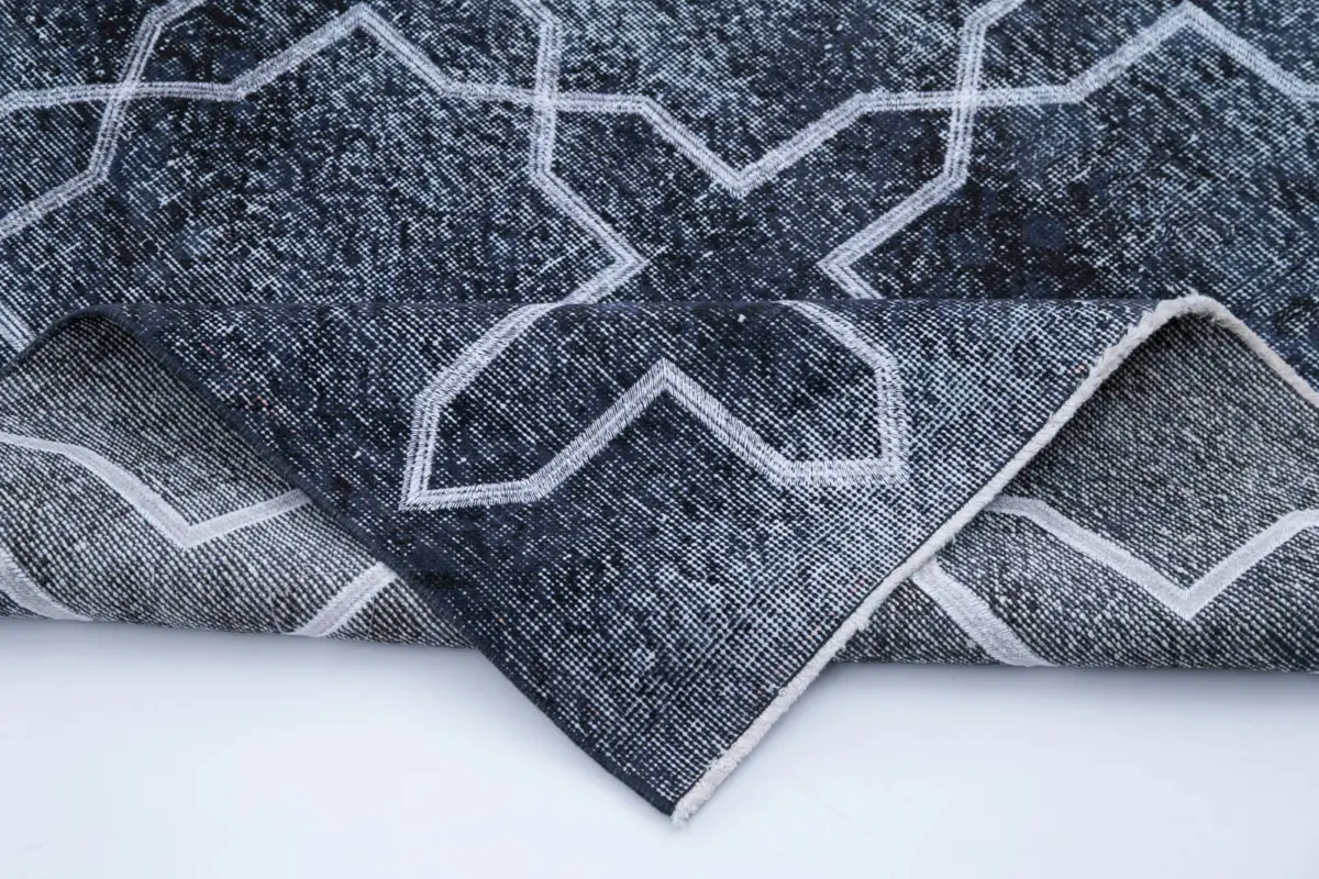 Modern Halı- Siyah Pamuk Üzerine Yün El Dokuma Halı-140x384 - Görsel 5