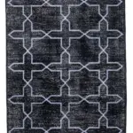 Modern Halı- Siyah Pamuk Üzerine Yün El Dokuma Halı-148x371