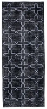 Modern Halı- Siyah Pamuk Üzerine Yün El Dokuma Halı-148x371