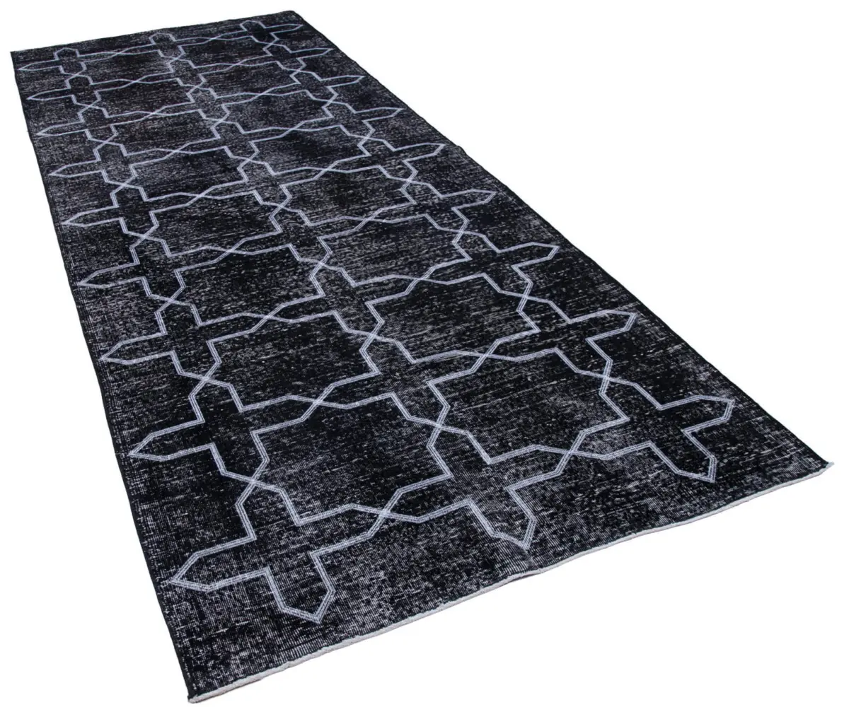 Modern Halı- Siyah Pamuk Üzerine Yün El Dokuma Halı-148x371 - Görsel 2