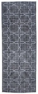 Modern Halı- Gri Pamuk Üzerine Yün El Dokuma Halı-147x387