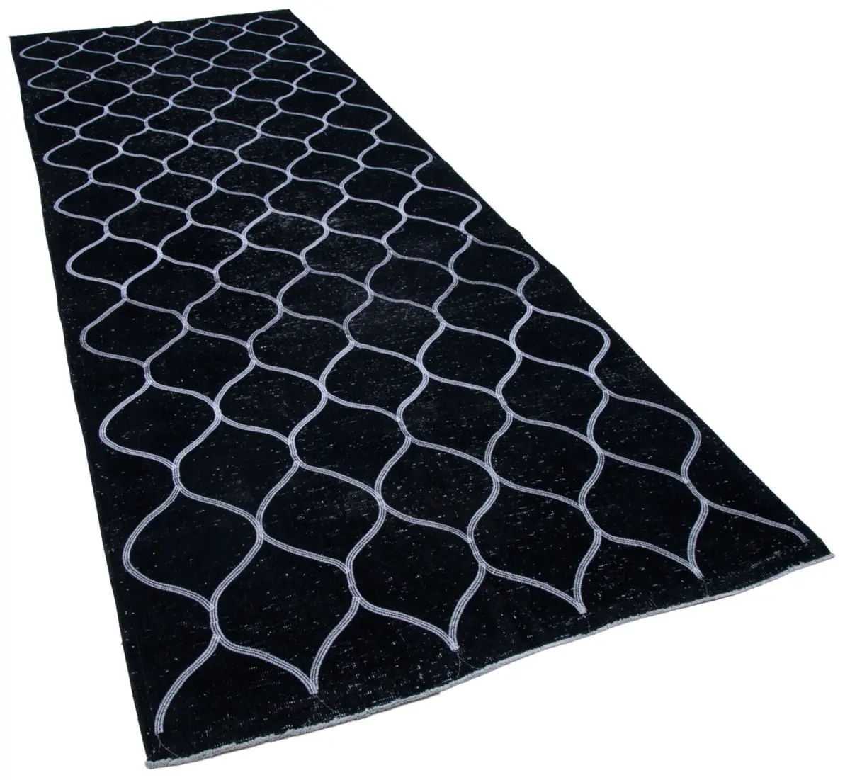 Modern Halı- Siyah Pamuk Üzerine Yün El Dokuma Halı-141x386 - Görsel 2