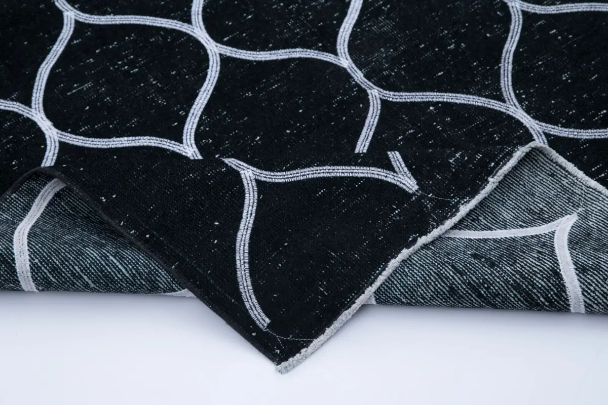 Modern Halı- Siyah Pamuk Üzerine Yün El Dokuma Halı-141x386 - Görsel 5