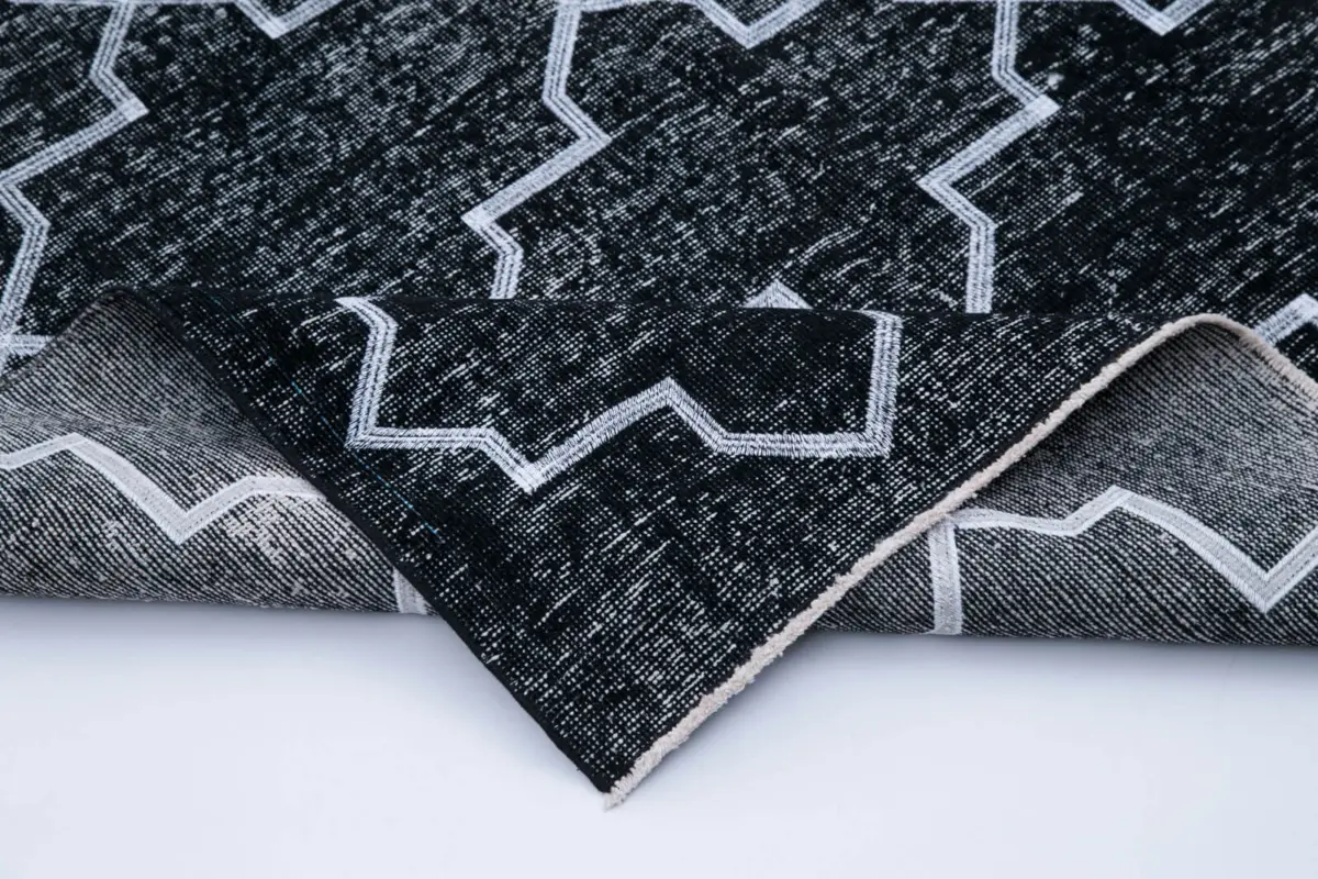 Modern Halı- Siyah Pamuk Üzerine Yün El Dokuma Halı-145x405 - Görsel 5