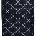 Modern Halı- Siyah Pamuk Üzerine Yün El Dokuma Halı-142x350