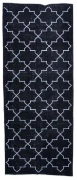 Modern Halı- Siyah Pamuk Üzerine Yün El Dokuma Halı-142x350