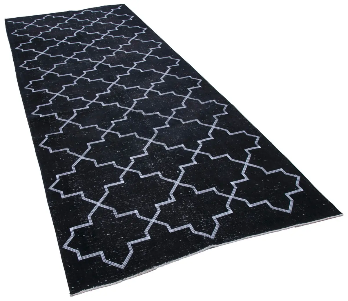 Modern Halı- Siyah Pamuk Üzerine Yün El Dokuma Halı-142x350 - Görsel 2