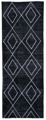 Modern Halı- Siyah Pamuk Üzerine Yün El Dokuma Halı-129x361