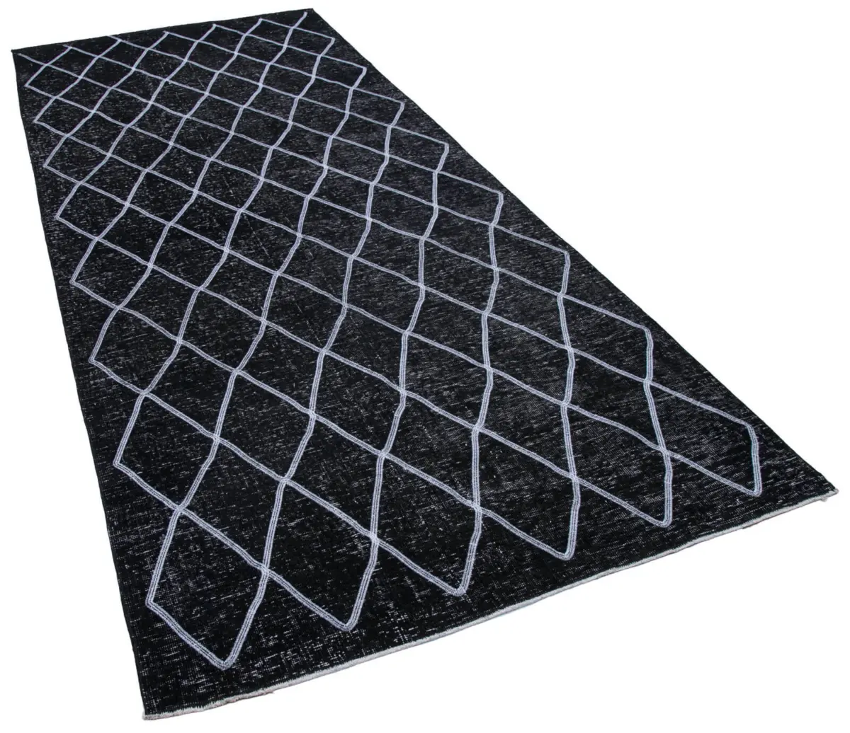 Modern Halı- Siyah Pamuk Üzerine Yün El Dokuma Halı-145x350 - Görsel 2