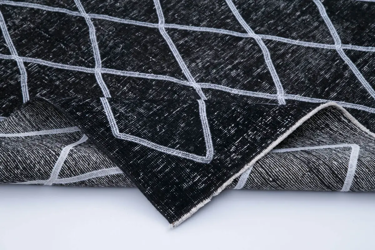 Modern Halı- Siyah Pamuk Üzerine Yün El Dokuma Halı-145x350 - Görsel 5