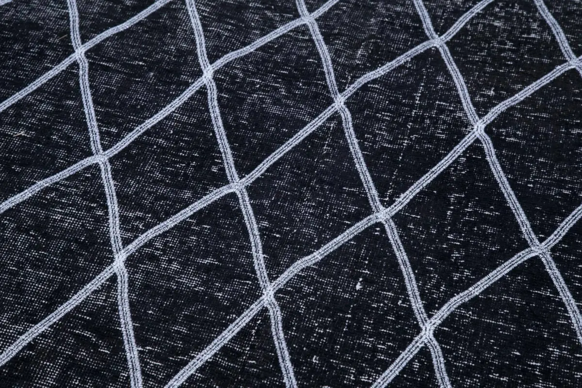 Modern Halı- Siyah Pamuk Üzerine Yün El Dokuma Halı-145x350 - Görsel 6