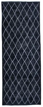 Modern Halı- Siyah Pamuk Üzerine Yün El Dokuma Halı-145x388