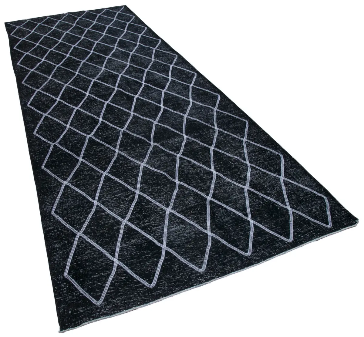 Modern Halı- Siyah Pamuk Üzerine Yün El Dokuma Halı-145x388 - Görsel 2