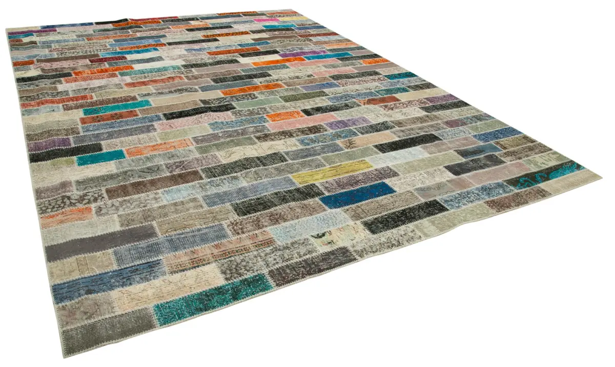 Patchwork Multi Pamuk Üzerine Yün El Dokuma Kilim-303x400 - Görsel 2