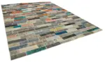 Patchwork Multi Pamuk Üzerine Yün El Dokuma Kilim-303x400 - Görsel 2