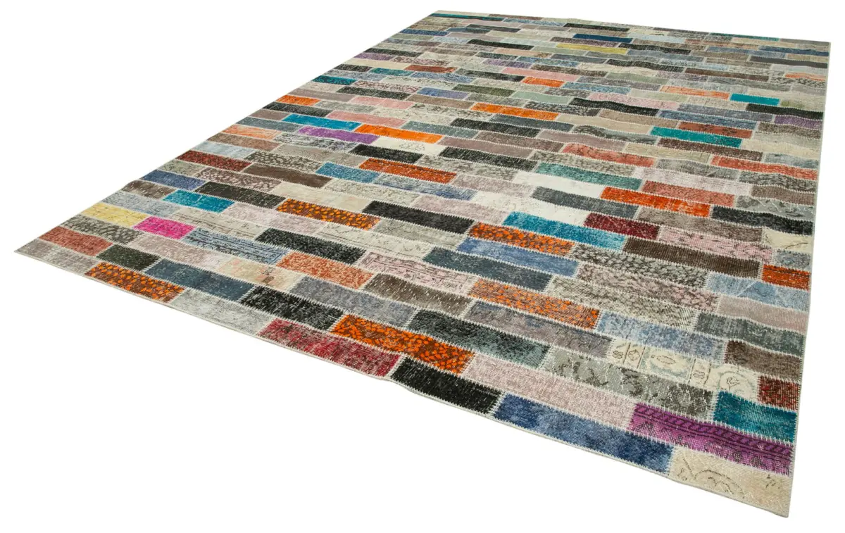 Patchwork Multi Pamuk Üzerine Yün El Dokuma Kilim-303x400 - Görsel 3