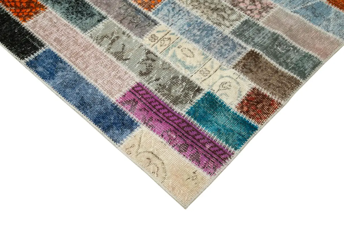 Patchwork Multi Pamuk Üzerine Yün El Dokuma Kilim-303x400 - Görsel 4