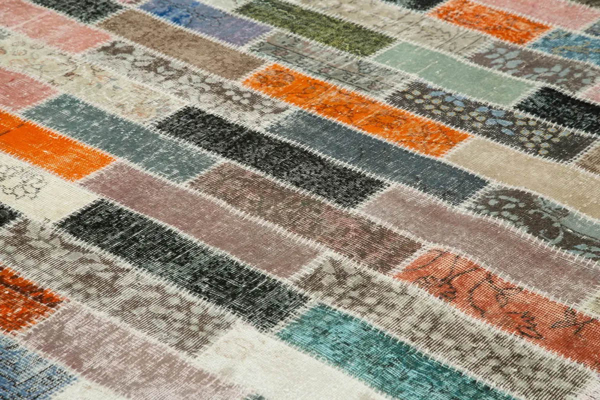 Patchwork Multi Pamuk Üzerine Yün El Dokuma Kilim-303x400 - Görsel 5