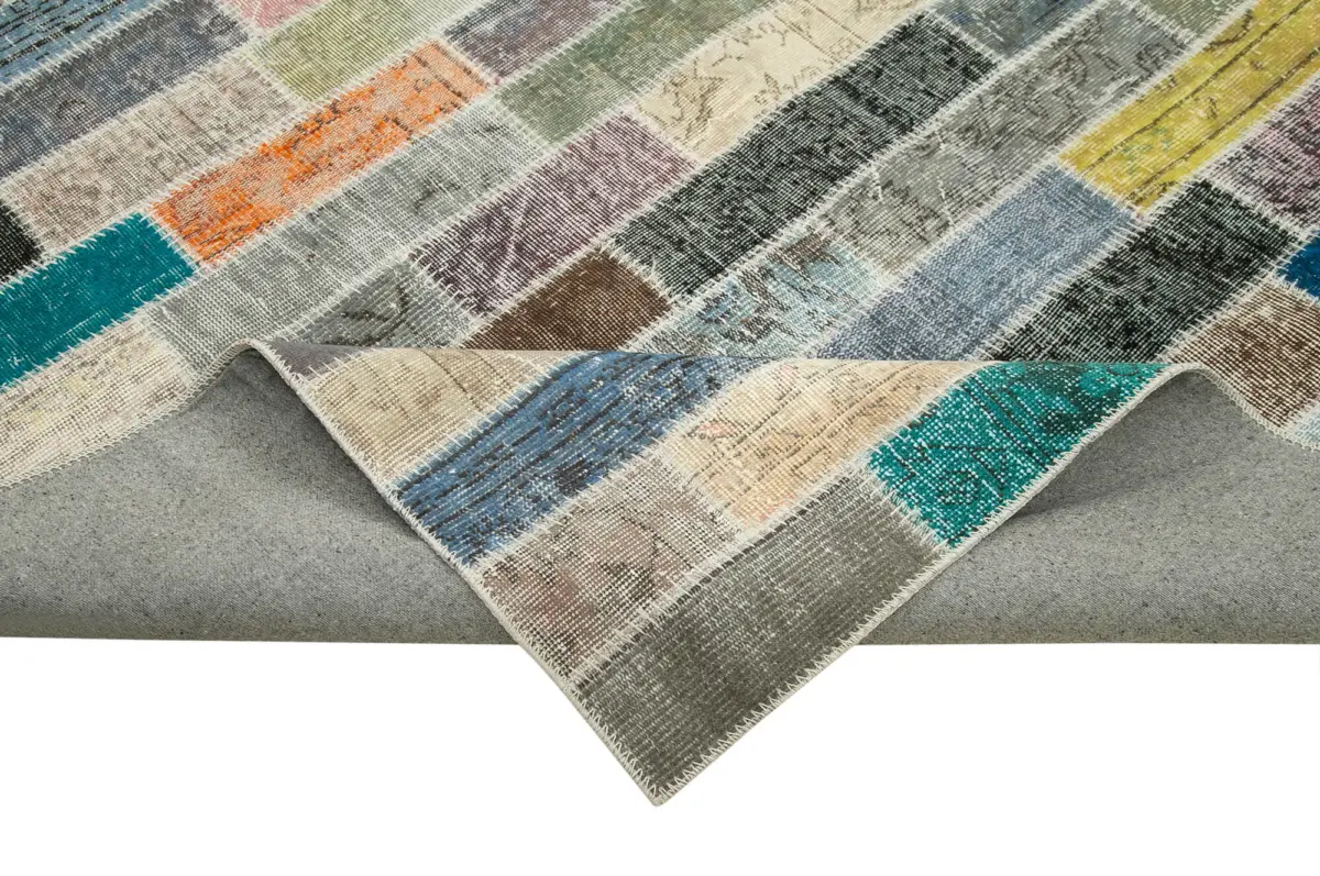 Patchwork Multi Pamuk Üzerine Yün El Dokuma Kilim-303x400 - Görsel 6