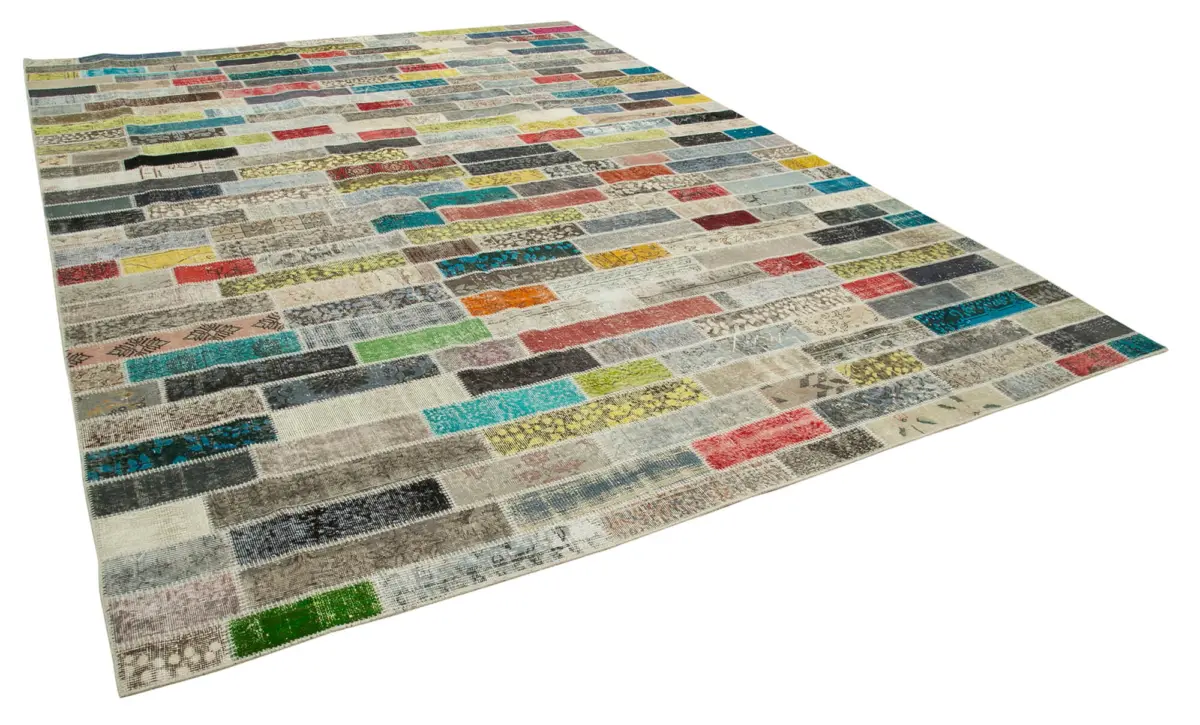 Patchwork Multi Pamuk Üzerine Yün El Dokuma Kilim-303x408 - Görsel 2