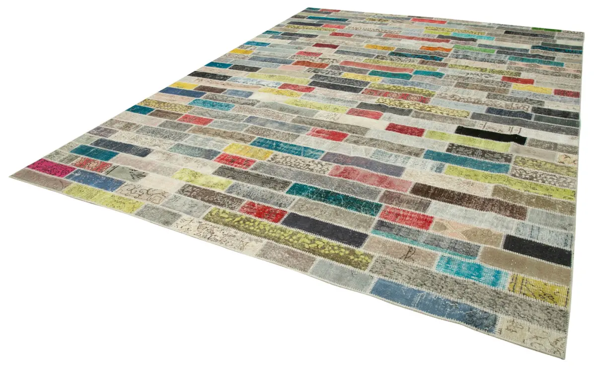 Patchwork Multi Pamuk Üzerine Yün El Dokuma Kilim-303x408 - Görsel 3