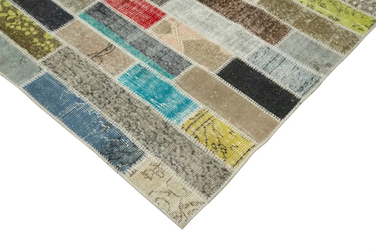 Patchwork Multi Pamuk Üzerine Yün El Dokuma Kilim-303x408 - Görsel 4