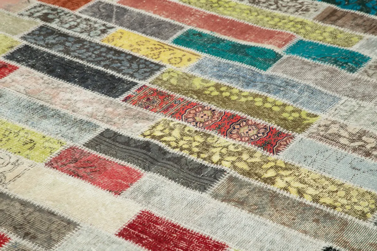 Patchwork Multi Pamuk Üzerine Yün El Dokuma Kilim-303x408 - Görsel 5