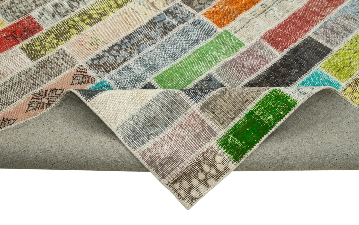 Patchwork Multi Pamuk Üzerine Yün El Dokuma Kilim-303x408 - Görsel 6