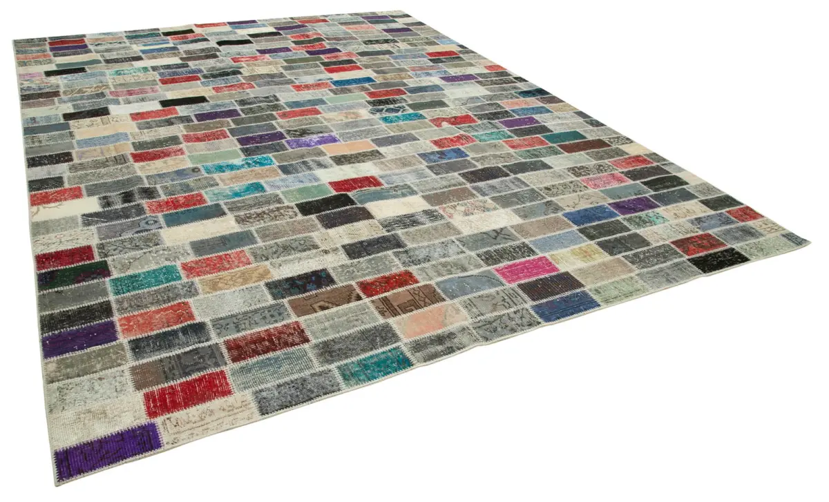 Patchwork Multi Pamuk Üzerine Yün El Dokuma Kilim-308x400 - Görsel 2