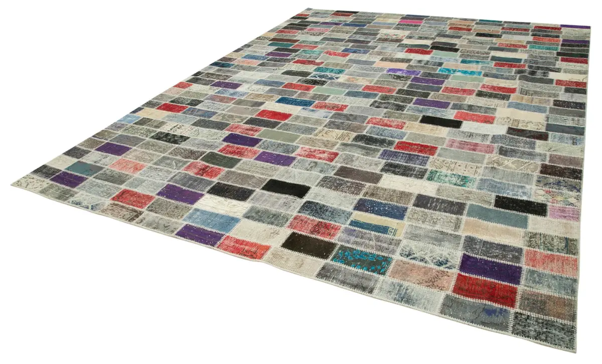 Patchwork Multi Pamuk Üzerine Yün El Dokuma Kilim-308x400 - Görsel 3