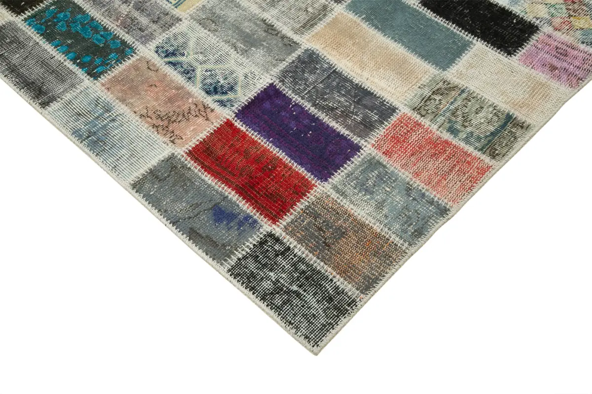 Patchwork Multi Pamuk Üzerine Yün El Dokuma Kilim-308x400 - Görsel 4