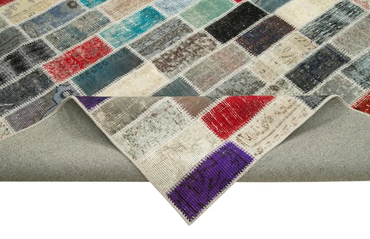 Patchwork Multi Pamuk Üzerine Yün El Dokuma Kilim-308x400 - Görsel 6