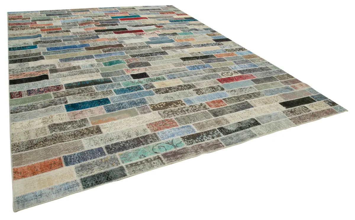 Patchwork Multi Pamuk Üzerine Yün El Dokuma Kilim-300x405 - Görsel 2