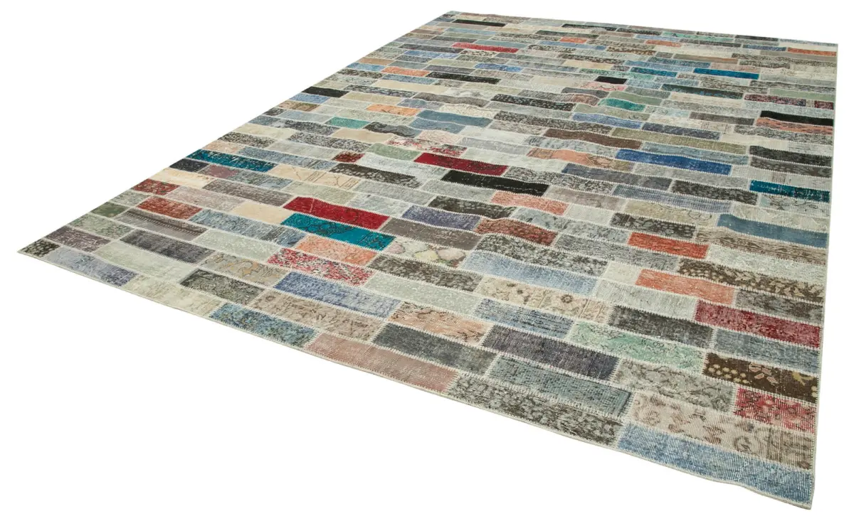 Patchwork Multi Pamuk Üzerine Yün El Dokuma Kilim-300x405 - Görsel 3