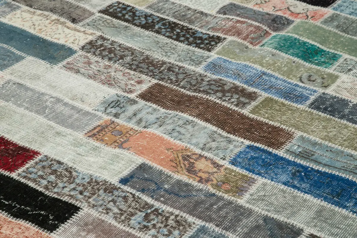 Patchwork Multi Pamuk Üzerine Yün El Dokuma Kilim-300x405 - Görsel 5