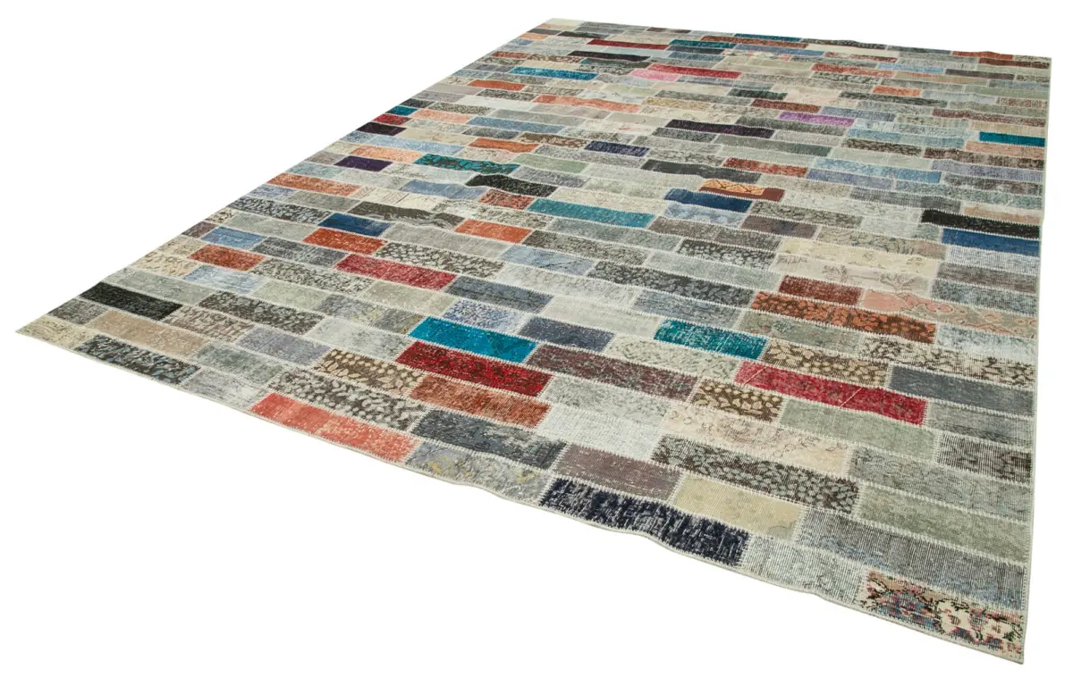 Patchwork Multi Pamuk Üzerine Yün El Dokuma Kilim-300x401 - Görsel 3