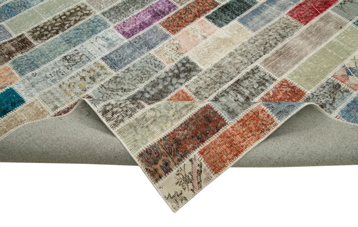 Patchwork Multi Pamuk Üzerine Yün El Dokuma Kilim-300x401 - Görsel 6