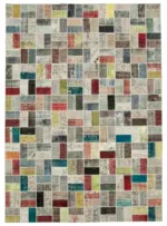 Patchwork Multi Pamuk Üzerine Yün El Dokuma Kilim-293x412