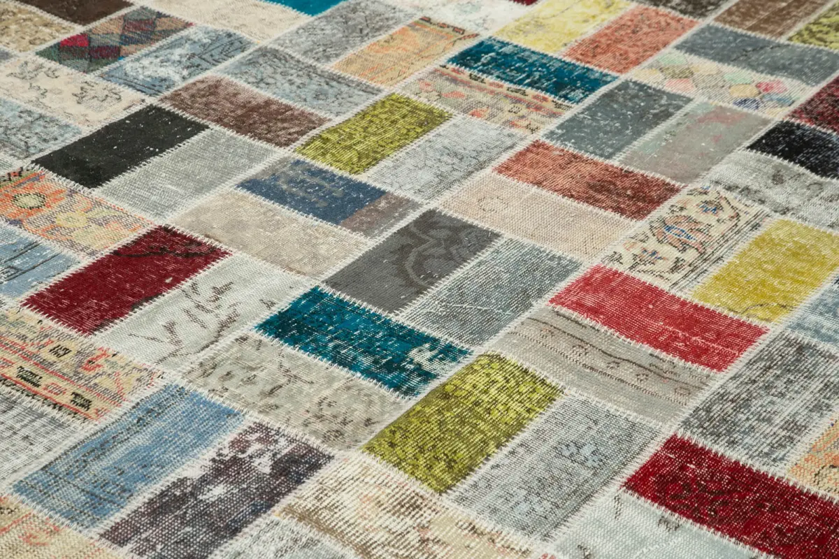 Patchwork Multi Pamuk Üzerine Yün El Dokuma Kilim-293x412 - Görsel 5