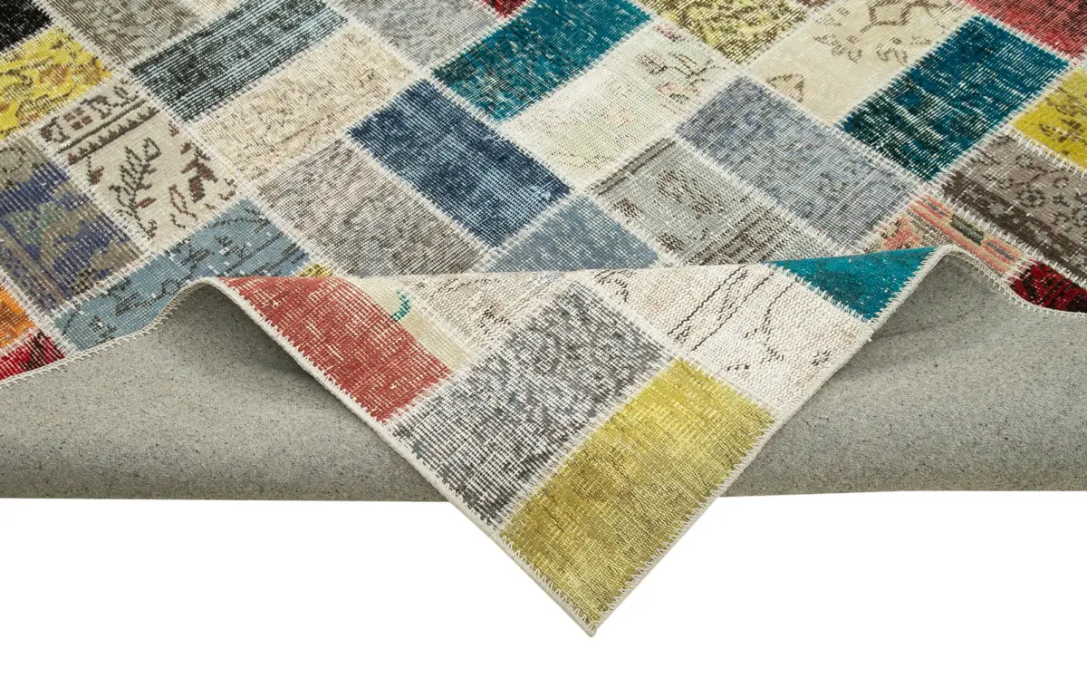 Patchwork Multi Pamuk Üzerine Yün El Dokuma Kilim-293x412 - Görsel 6