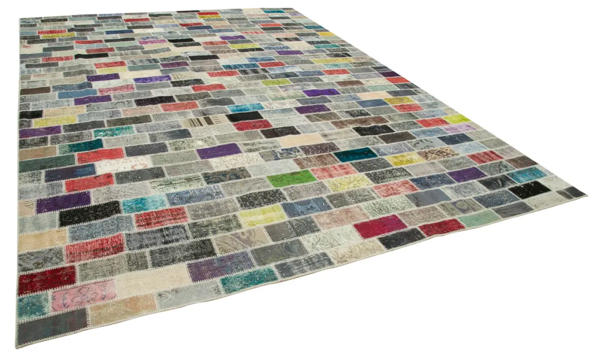 Patchwork Multi Pamuk Üzerine Yün El Dokuma Kilim-306x412 - Görsel 2