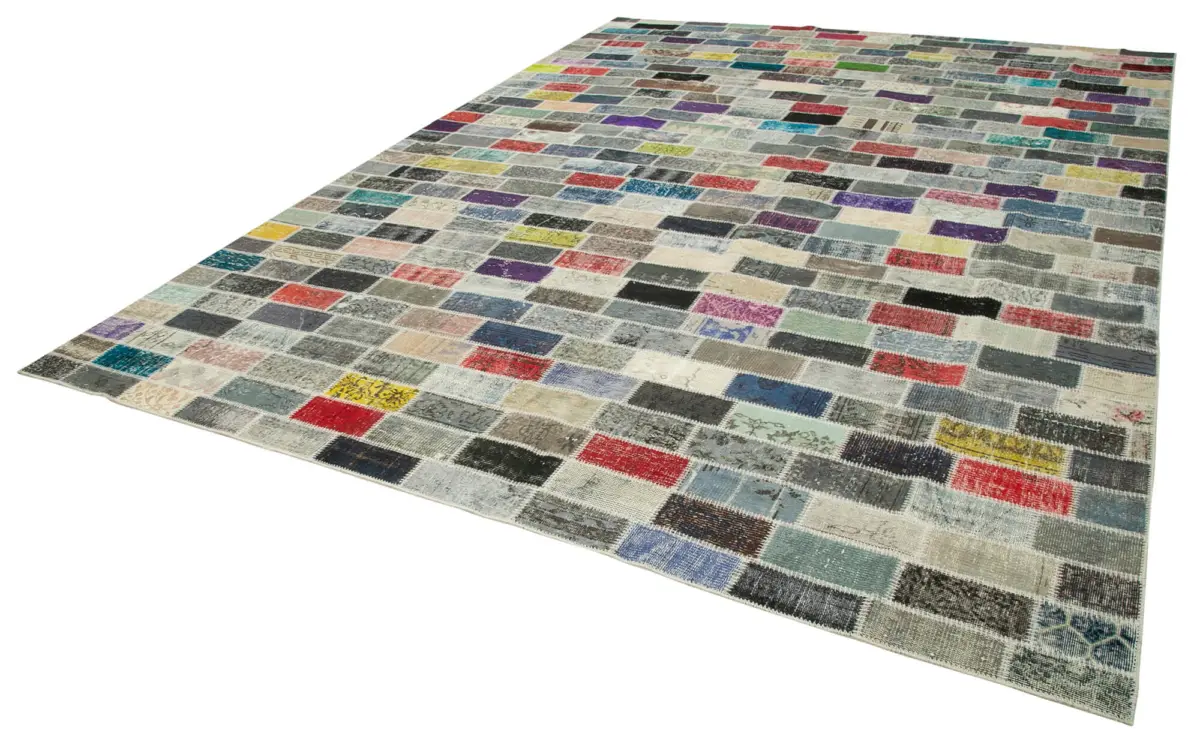 Patchwork Multi Pamuk Üzerine Yün El Dokuma Kilim-306x412 - Görsel 3