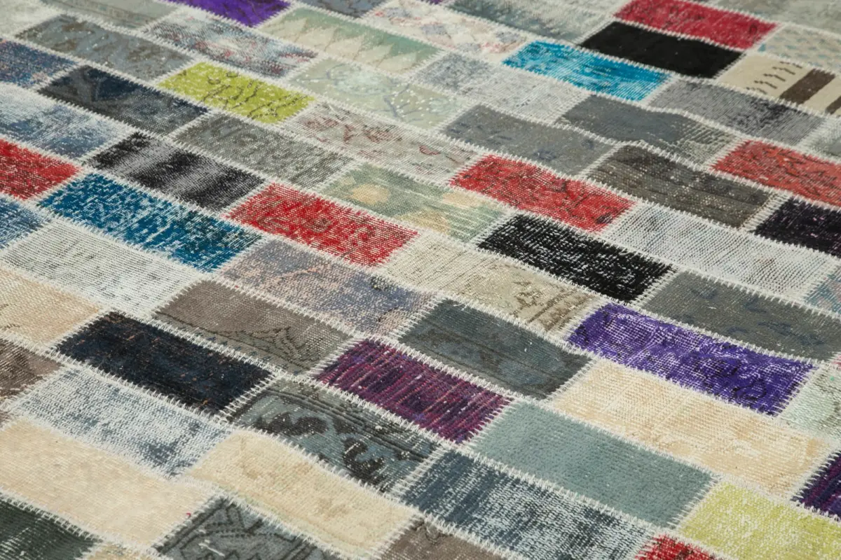 Patchwork Multi Pamuk Üzerine Yün El Dokuma Kilim-306x412 - Görsel 5