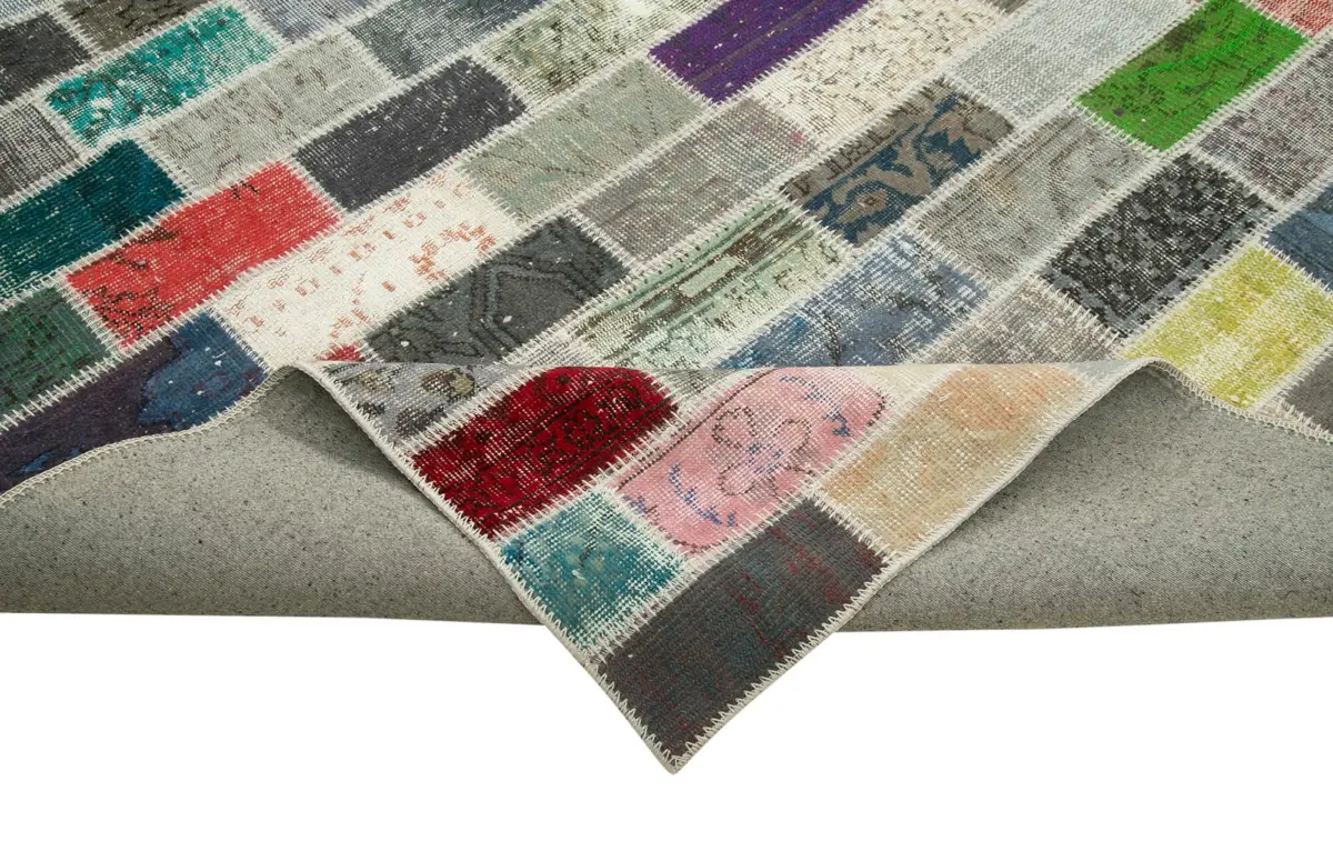 Patchwork Multi Pamuk Üzerine Yün El Dokuma Kilim-306x412 - Görsel 6