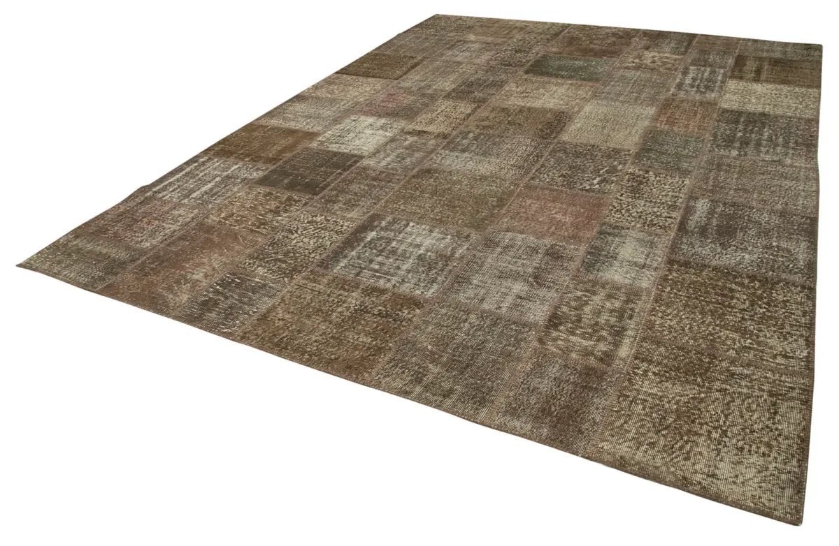 Patchwork Kahverengi Pamuk Üzerine Yün El Dokuma Kilim-297x405 - Görsel 3